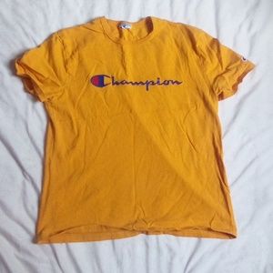 L Gold Champion T Shirt Blue Spellout